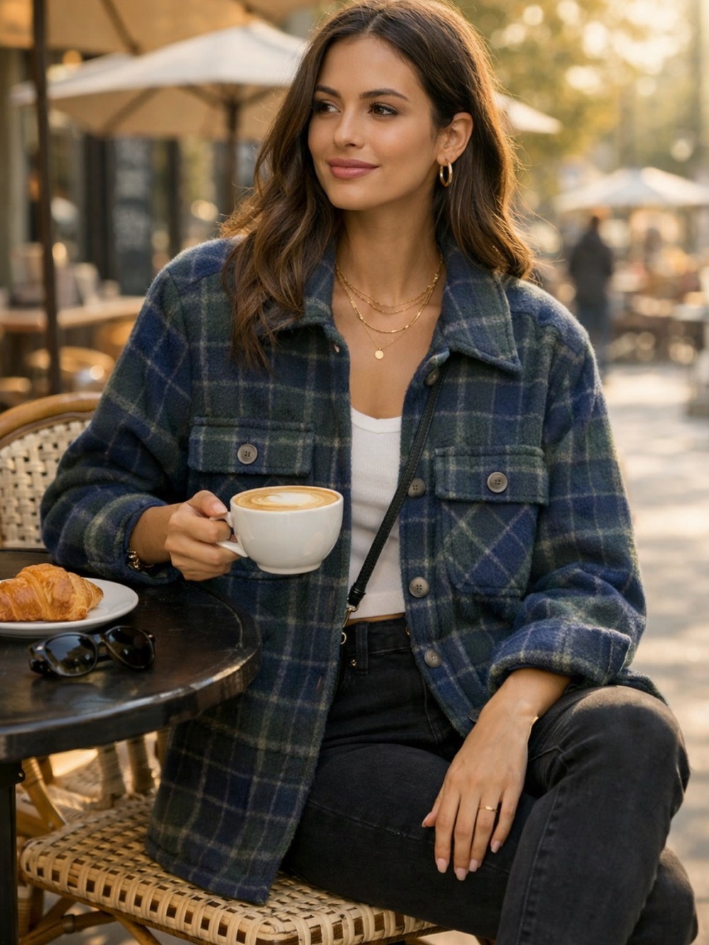 Treasure & Bond - Blue and Green Plaid Oversized Shirt Jacket - Medium